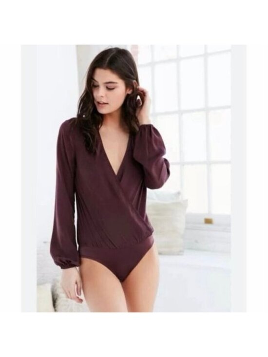 Urban Outfitters Tops - Urban Outfitters Out From Under Gigi Satin Wrap Bodysuit Plum Purple XS